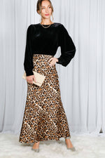 Leopard Printed Bias Cut Satin Maxi Skirt-Vine & Love-Sissy Boutique