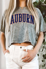 AUBURN PUFF GREY MINERAL GRAPHIC LONG CROP TEE-Rustee Clothing