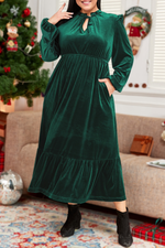 Plus Size Velvet Ruffled High Waist Midi Dress-66DISCO