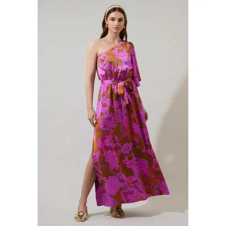 Lorian Floral Meara One Shoulder Satin Maxi Dress-Sissy Boutique-Sissy Boutique