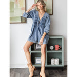 V-neck Puff Sleeve Denim Romper: Medium Wash / L-Veveret-Sissy Boutique