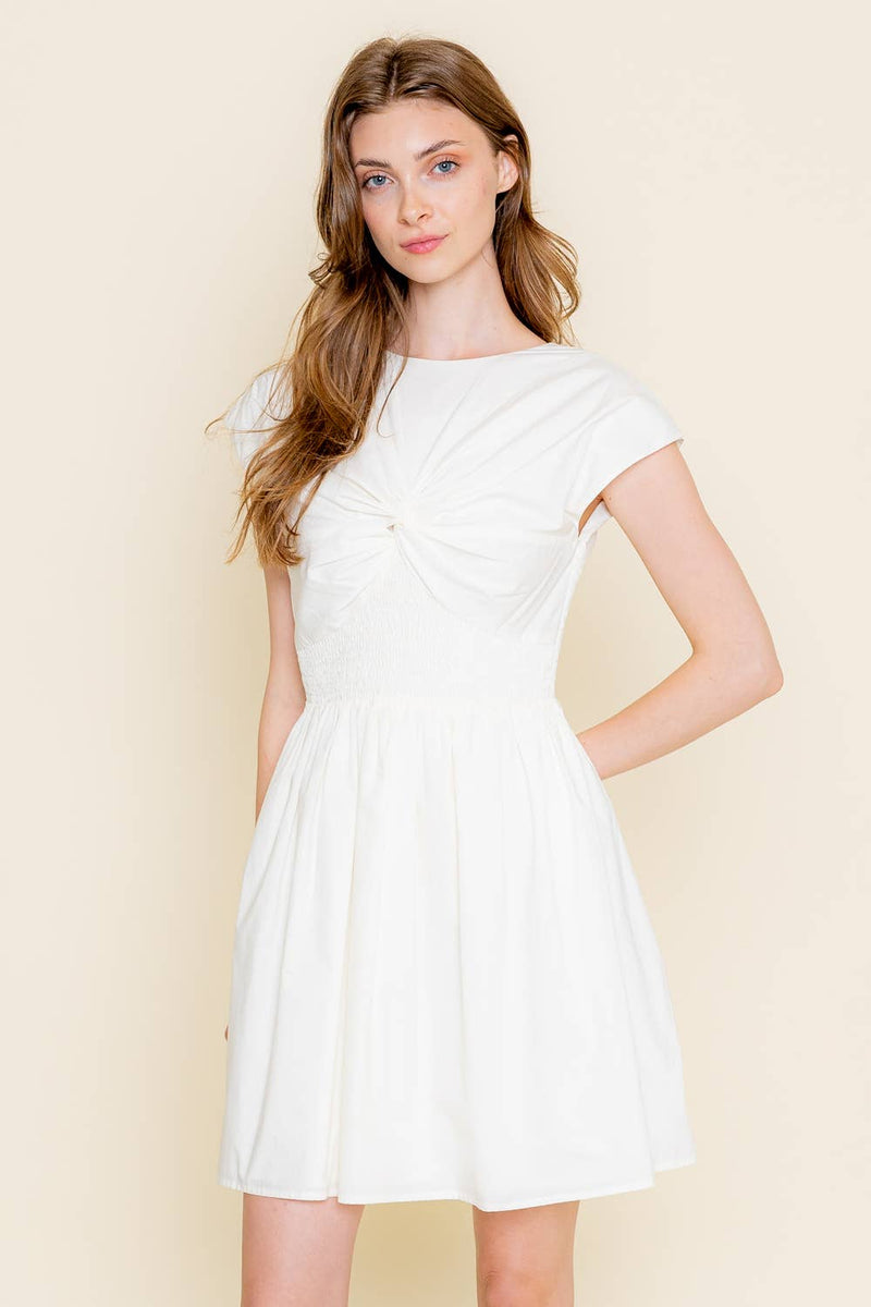 MINIMALIST SMOCK WAIST FRONT TWIST MINI DRESS-Fore Collection-Sissy Boutique