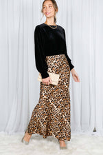 Leopard Printed Bias Cut Satin Maxi Skirt-Vine & Love-Sissy Boutique