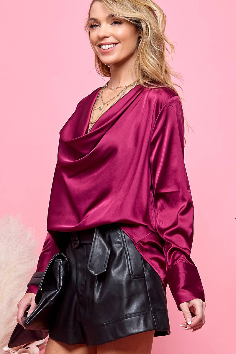 Satin Drape Blouse-Cezele