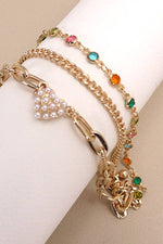 PEARL HEART MULTI STONE MULTI LAYER BRACELET | 80B234-JOSSLYN by wall to wall-Sissy Boutique