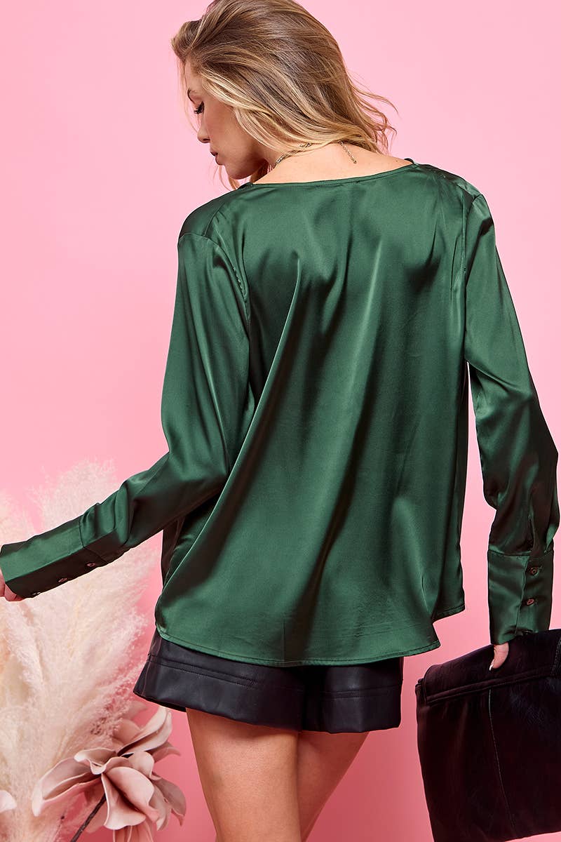 Satin Drape Blouse-Cezele