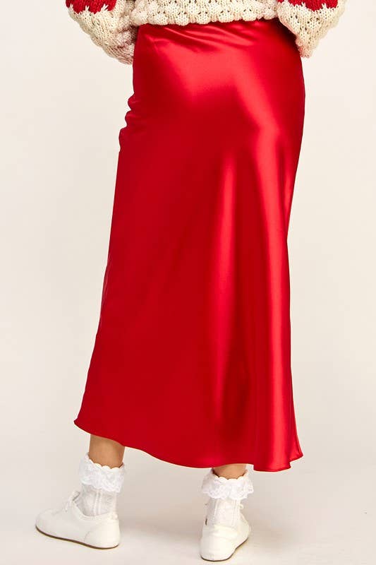 SATIN EFFECT MIDI SKIRT-Miss Love