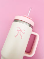 CREAM & PINK BOW 40OZ TUMBLER-Rock Paper Scissors