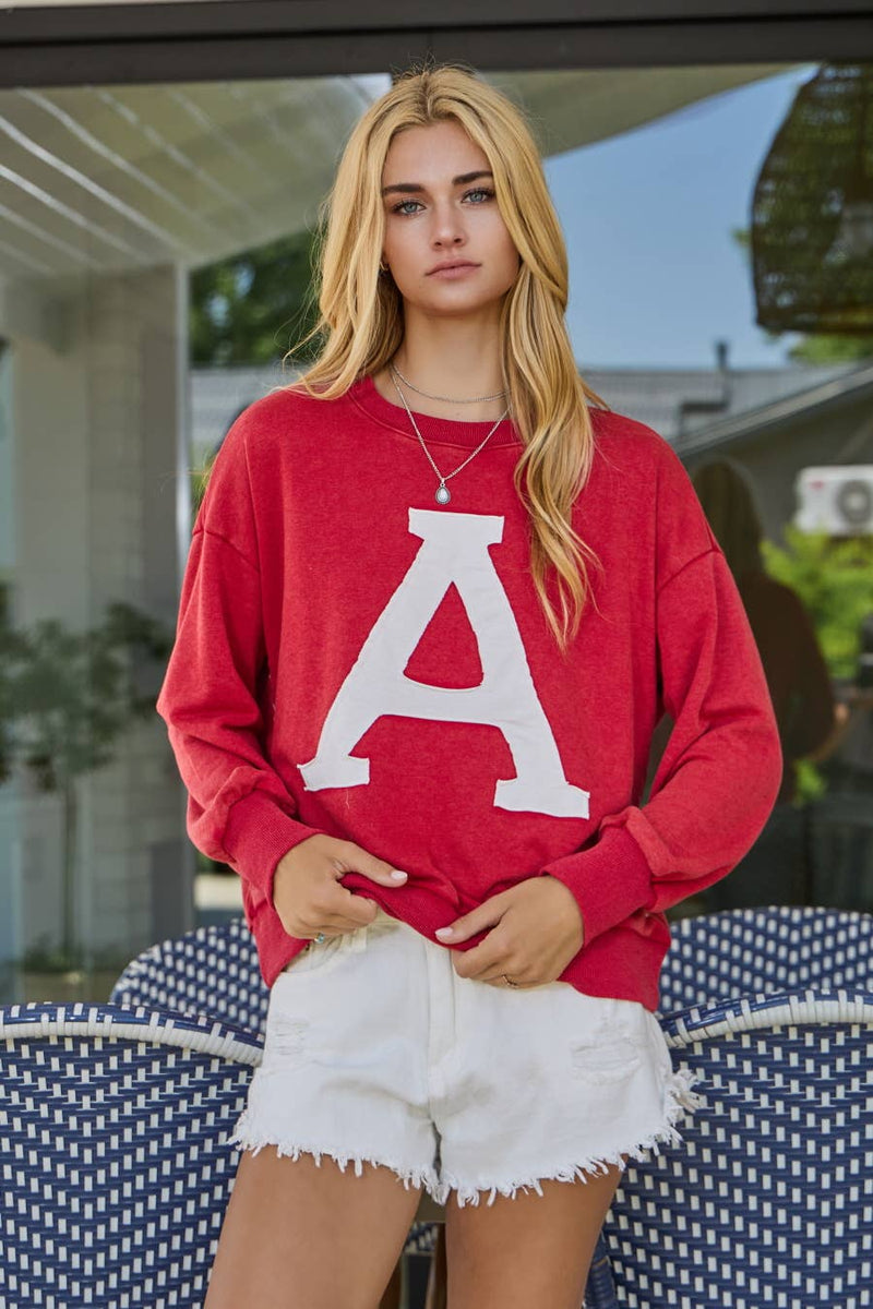 ACID WASHED DARK RED SWEATSHIRT 'A' LOGO ON TOP (ALABAMA)-Oddi