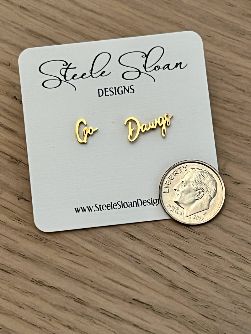 GO DAWGS CUTE GAME DAY GOLD STUD EARRINGS DAWGS FANS-Steele Sloan Designs