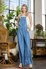 MEDIUM DENIM WIDE LEG DENIM OVERALL-Cezele