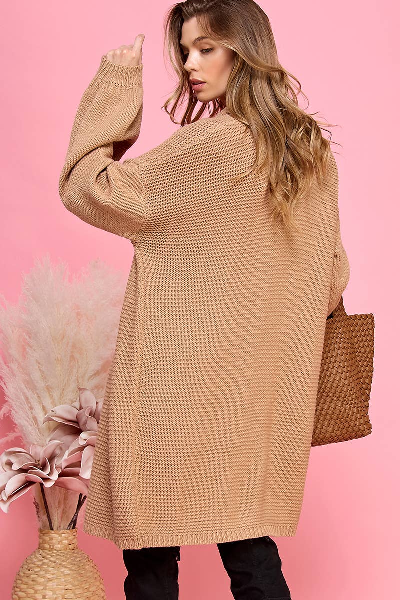 CASUAL CAMEL COLORED SOLID FALL LONG SLEEVE CARDIGAN-Cezele