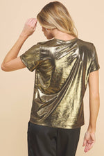 Gold Metallic Basic T-shirt-If She Loves-Sissy Boutique