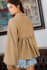 Taupe Collared Split Neck Top-BUCKETLIST