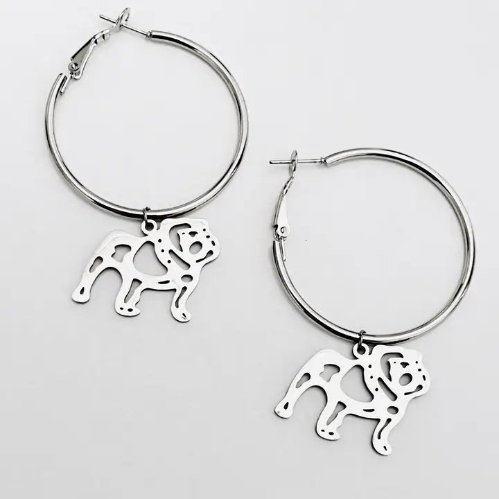 BULLDOG EARRINGS-SILVER HOOP BULLDOG GAMEDAY EARRINGS-Sissy Boutique