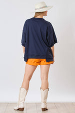 NAVY AND ORANGE AUBURN TIGER HEAD SEQUINS EMBROIDERY SHORT SLEEVE TOP-Fantastic Fawn