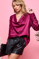 Satin Drape Blouse-Cezele