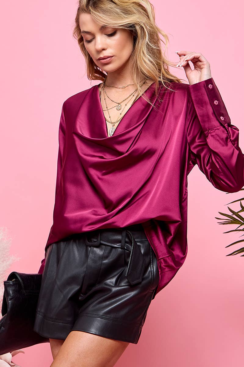 Satin Drape Blouse-Cezele