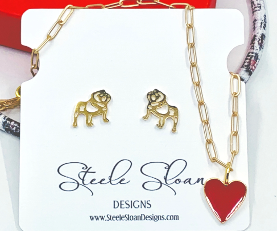 ADORABLE BULLDOG EARRINGS- GOLD STAINLESS STEEL BULLDOGS: SILVER-Steele Sloan Designs