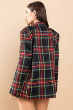 TARTAN PLAID DOUBLE BREASTED BLAZER-Ces Femme