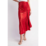 DEEP RED FOILED DRAPED MAXI SKIRT-L Love