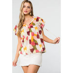 MULTICOLORED FALL SPOTTED PATTERN TOP-THML