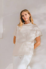 IVORY EMBROIDERED MOCK NECK KINT TOP-Ces Femme