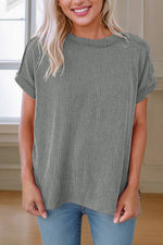 GRAY WOMEN TEXTURED KNIT EXPOSED STITCHING TOP-Aapparella