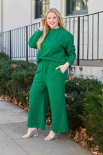 Textured Long Sleeve Top and Drawstring Pants Set-Double Take