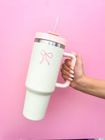 CREAM & PINK BOW 40OZ TUMBLER-Rock Paper Scissors