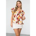 MULTICOLORED FALL SPOTTED PATTERN TOP-THML