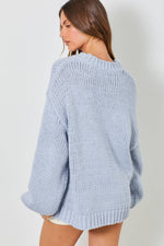 COWBOY BOOTS AND BOW BLUE KNIT LONG SLEEVE SWEATER-Baevely by Wellmade USA