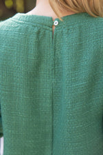 GREEN BRAID DETAILED PUFF SLEEVE TWEED TOP-VOY