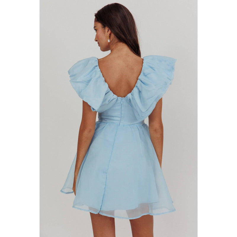 ORGANZA RUFFLE SLEEVE MINI DRESS: BLUE / S-Saints & Secrets