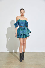 BLUE GREEN RUFFLE MINI SKIRT-Mustard Seed