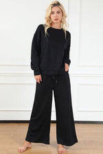 Textured Long Sleeve Top and Drawstring Pants Set-Double Take