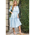 LIGHT DENIM TIERED MIDI DRESS-THML