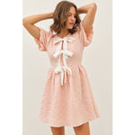 BUBBLE TEXTURED BOW TIE FRONT MINI DRESS-idem ditto-Sissy Boutique