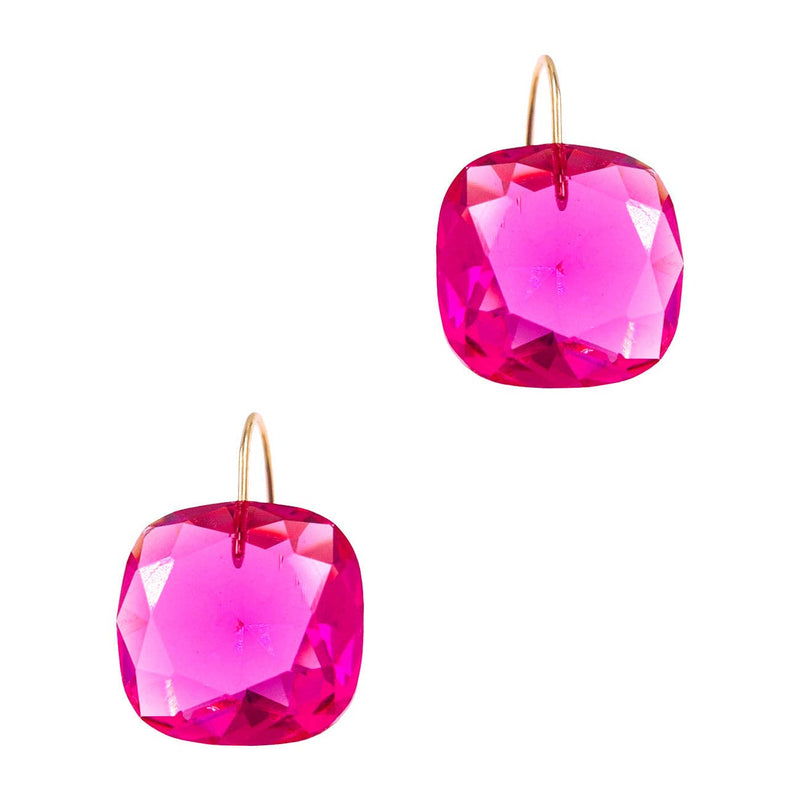 HOT PINK CRYSTAL WITH GOLD DROP 1" EARRING-What's Hot