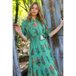 GREEN TIERED FLOWER PRINT DRESS-THML