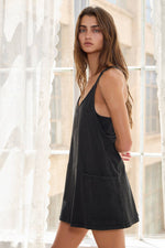 Black Mineral Washed Sporty Mini Dress W Built in Suppert Lining-BUCKETLIST