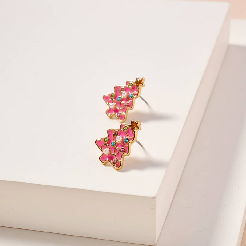 CHRISTMAS TREE ENAMEL STUD EARRINGS: PINK-Lilla Haven