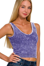 ASH PINK WASHED RIB CROP V NECK TANK W/ REMOVABLE BRA-42POPS