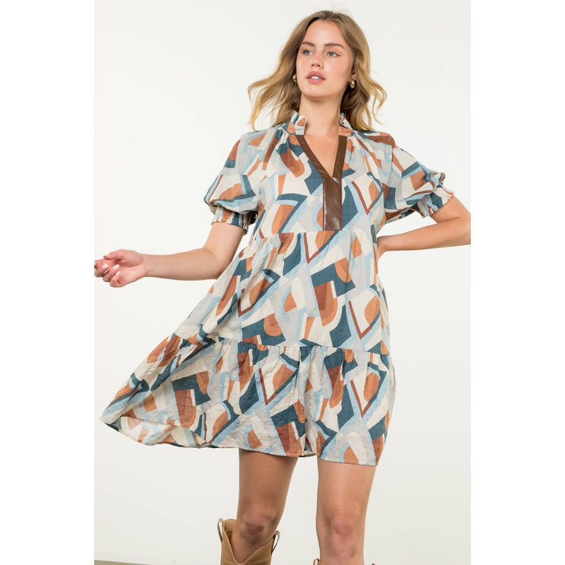 ABSTRACT PRINT DRESS: GRAY / S-THML