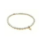 RICE PEARL WATERPROOF BRACELET WITH A GOLD-FILLED LUXE CROSS-erin gray