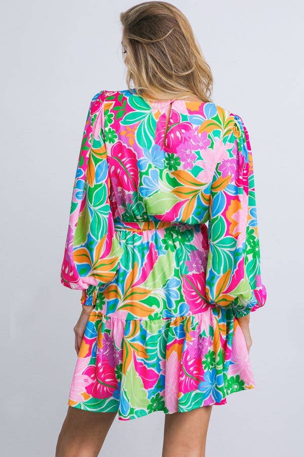 PRINTED WOVEN MINI DRESS-FLYING TOMATO