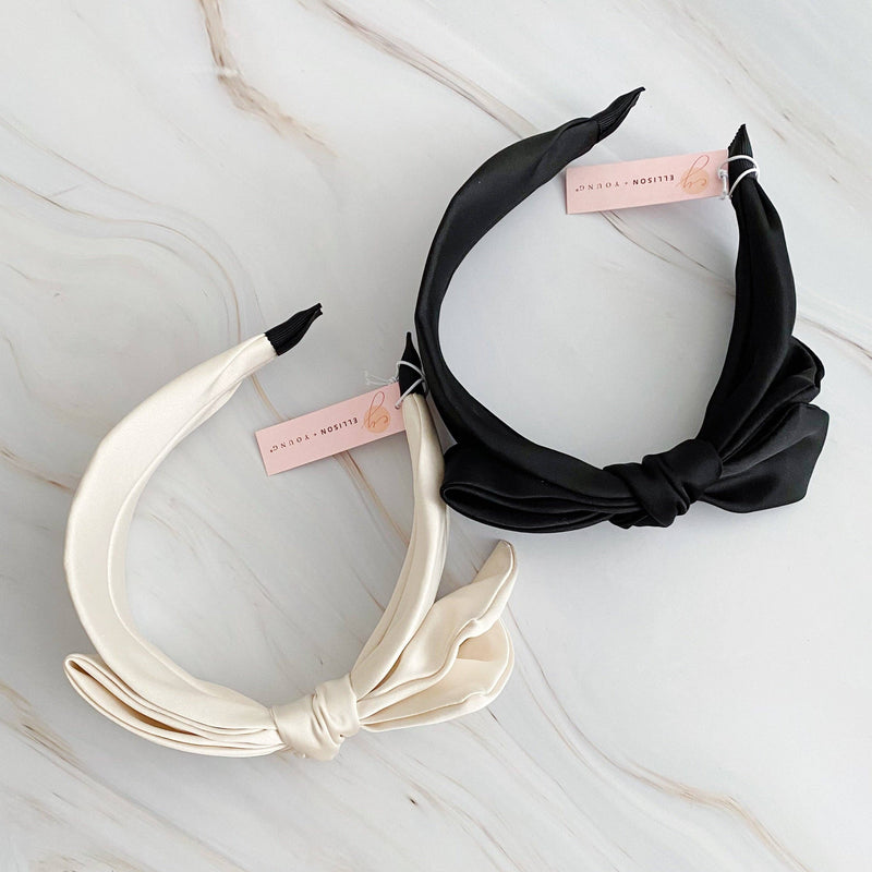 Tied Satin Side Bow Headband-Ellison+Young-Sissy Boutique