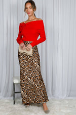 Leopard Printed Bias Cut Satin Maxi Skirt-Vine & Love-Sissy Boutique