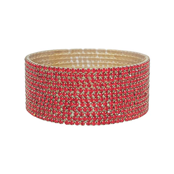 RED CRYSTAL AND GOLD SET OF 12 THIN STRETCH BRACELETS-What's Hot