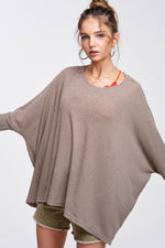 MLT8061-OVERSIZED LIGHTWEIGHT WAFFLE FABRIC KNIT TOP: MOCHA / S-La Miel